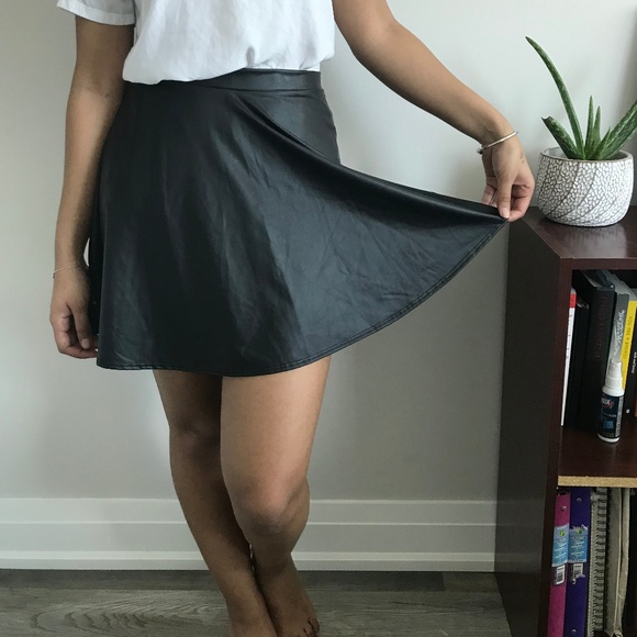 Black Faux Leather A-Line Skirt - Picture 2 of 5